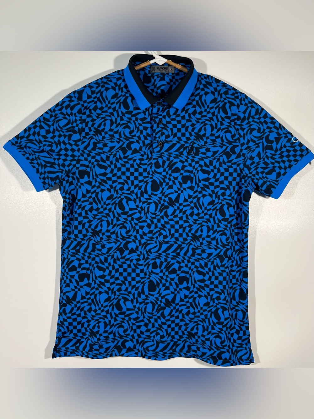 G/FORE Racer Blue Psychedelic Optical Illusion Golf Polo Shirt Mens Size Medium
